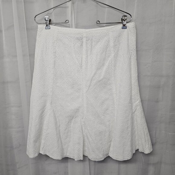 Chaps White Embroidered Floral Eyelet A-Line Skirt Boho Cottagecore 8 - Picture 6 of 10